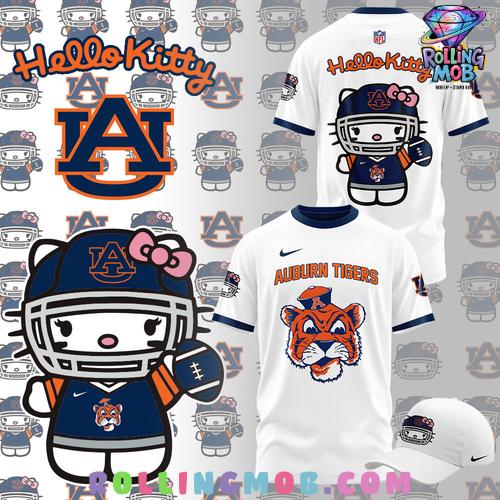 Hello Kitty x Auburn Tigers Football White T-Shirt Hello Kitty x Auburn Tigers Football White T-Shirt