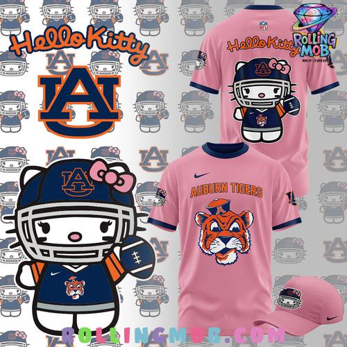 Hello Kitty x Auburn Tigers Football Pink T-Shirt Hello Kitty x Auburn Tigers Football Pink T-Shirt